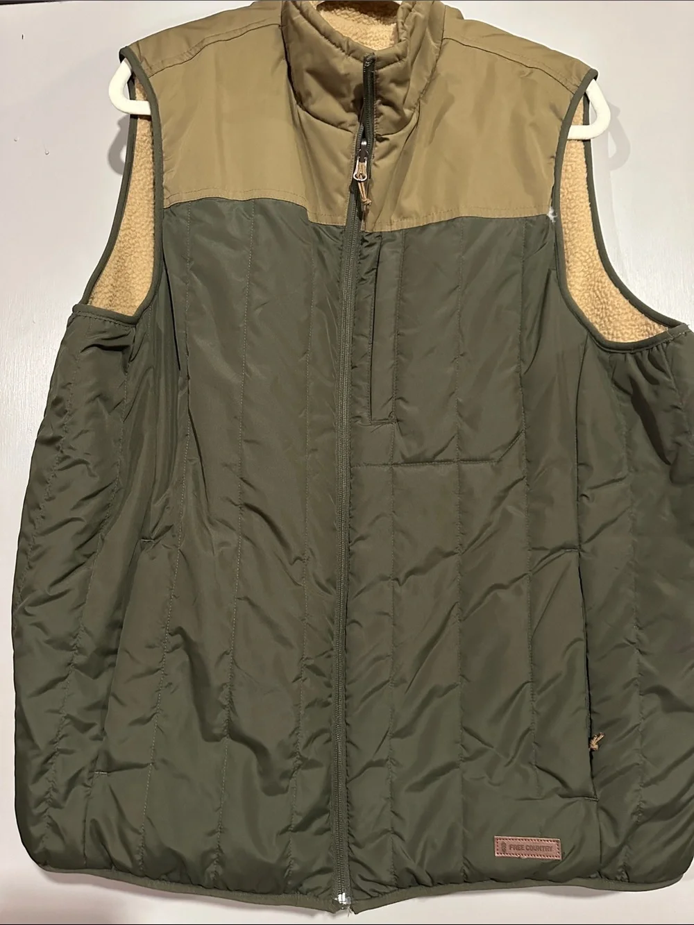 Free Country Olive Green Quilted Vest with Tan Shoulder Yoke